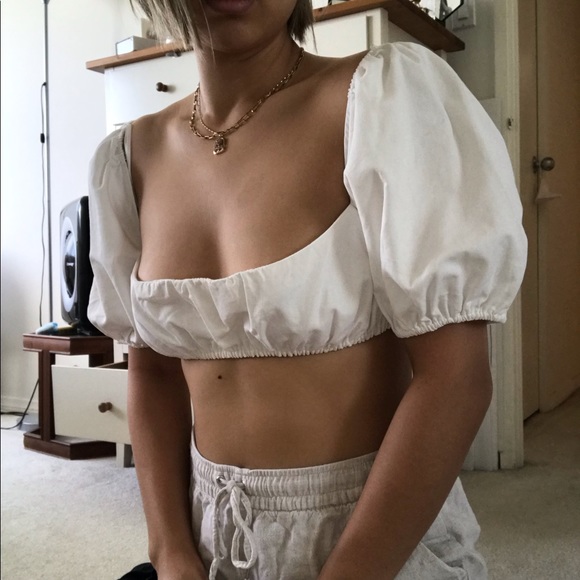 Verge Girl Tops - VERGE GIRL POPLIN BRALETTE PUFF SLEEVE TOP